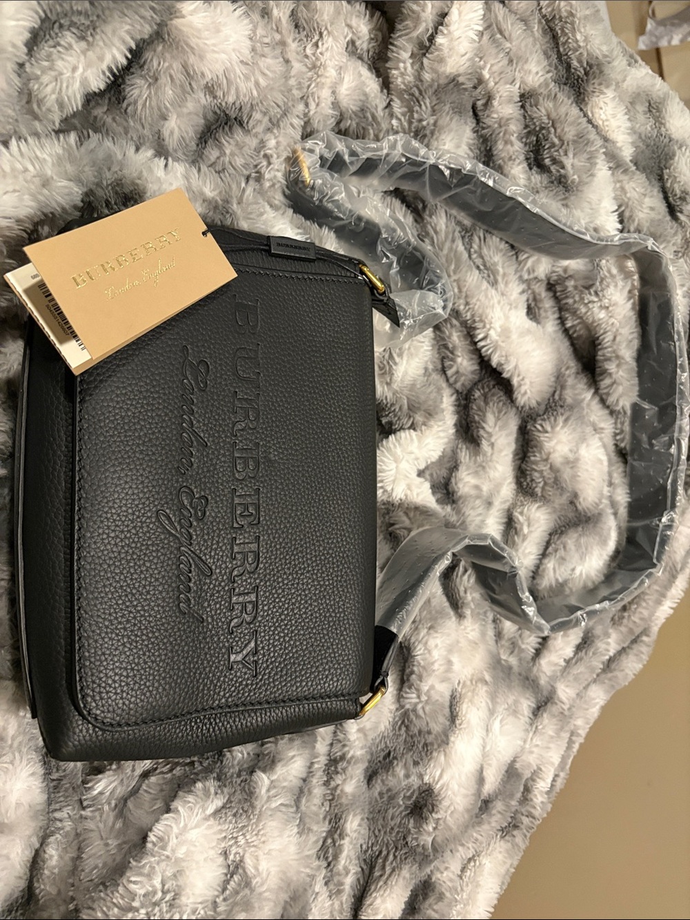 Burberry Black Pebbled Leather Logo Crossbody Bag